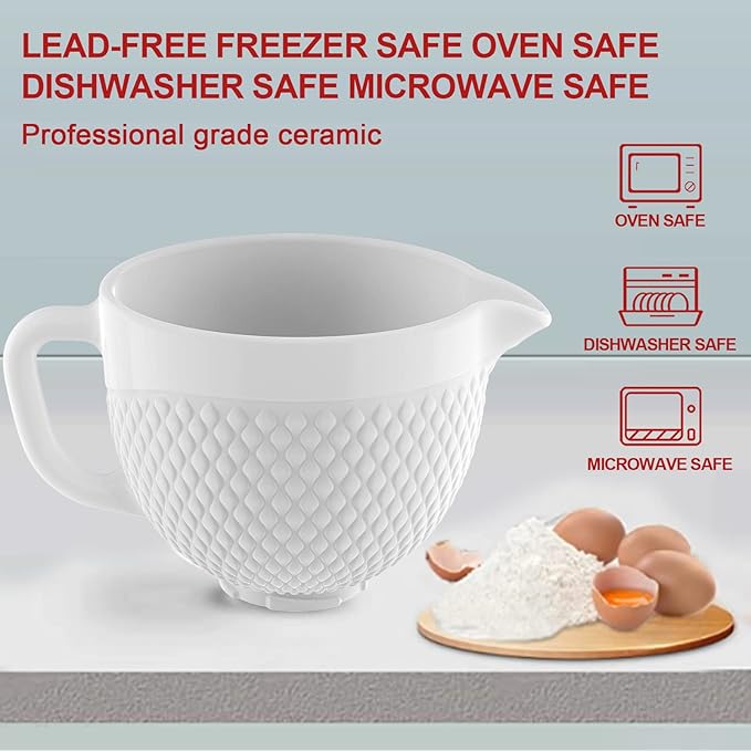 GVODE Ceramic Mixer Attachment Fit 4.5-5Q Tilt-Head Models, 5Qt Ceramic Bowl for KitchenAid Mixers, Vintage Pineapple Design | Microwave & Dishwasher Safe Baking