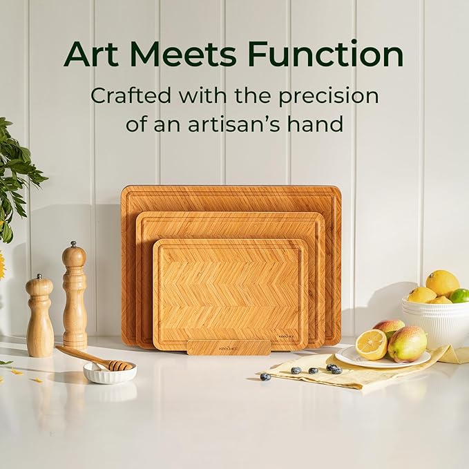 Bamboo Cutting Board, Reversible Wood Cutting Boards for Kitchen with Juice Grooves, Atelier Collection Handcrafted Large Serving Tray, Luxury Housewarming Wedding Gifts for New Home
