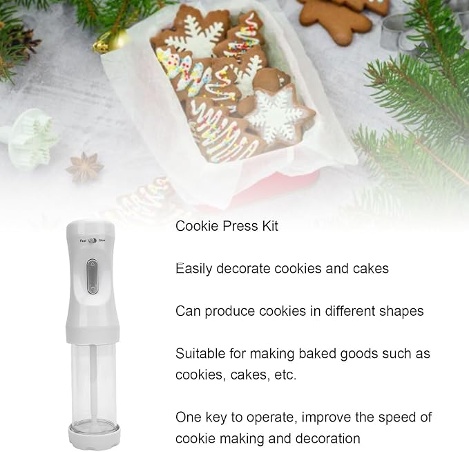 Electric Cookie Press Gun Kit, DIY Cookie Maker Set with 12 Cookie Discs and 4 Tips, Biscuits Maker Kit, Decorating Baked Goods, Baking Decoration Supplies