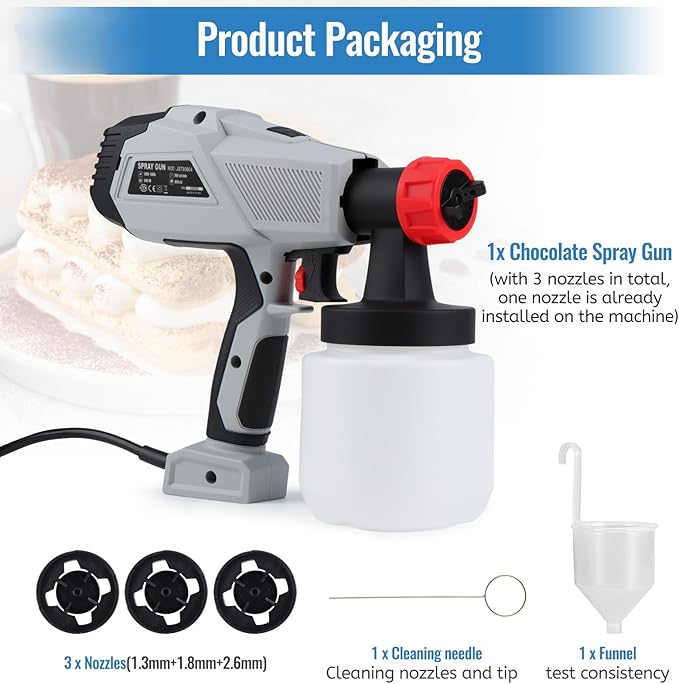 Chocolate Spray Gun,500W DIY Baking Cake Airbrush Coloring Gun,Cake Decorating Tools Sandblasting Machine for and Dessert, Grey,Silver