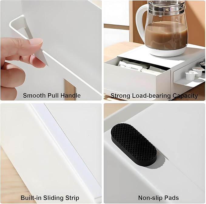 Kitchen Organizer Stand with Drawer, Coffee Maker & Appliance Holder Tea Pod Storage Space Saving Under-Appliance Organizer for Small Kitchen Appliances Like Mixers & Kettles