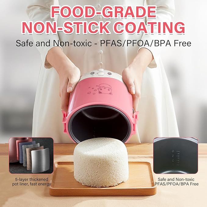 OSBA Small Rice Cooker,12v Portable Travel Rice Cooker For Car, Cooking Heating and Keeping Warm Function, Can be Used As a Electric Lunch Box (Pink)
