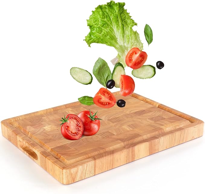 End Grain Cutting Board (20 x 15 x1.5 inch) Extra Large & Thick, End Grain Built-In Compartment and Juice Canal, Heavy Duty Chopping Board, Thick Carving Board for Bread Fruits Meat