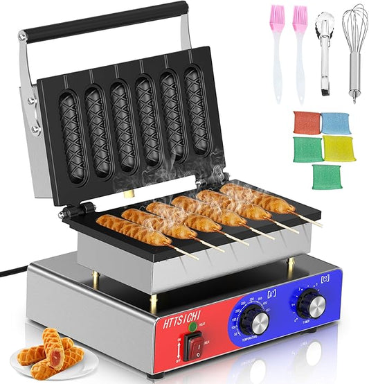 Waffle Stick Maker -Commercial Corn Dog Maker w/Non-stick Baking Pans, 550 ℉ Temperature and Timer, 1550W Corndog Maker Machine for Double Baking, 110V Waffle Stick Maker Machine for Hotel