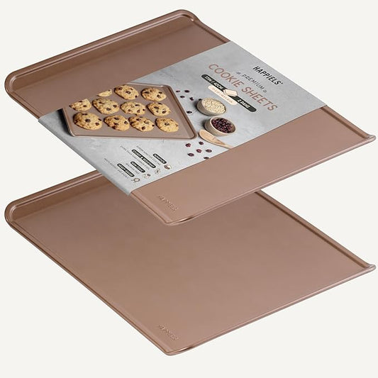 HAPPIELS 17 x 13 in Cookie Sheet Rimless 2-Pack Nonstick Non-Toxic | Premium Extra Thick Sheet Pan | Warp Resistant Large Cookie Sheet