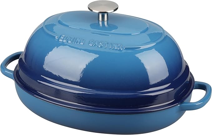 Enameled Oval Cast Iron Dutch Oven Pot with Lid, Bread Dutch Oven for Sourdough Bread Baking, Dutch Oven Bread, Bread Oven, 6QT, Lake Blue