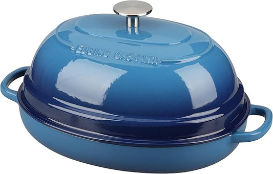 Enameled Oval Cast Iron Dutch Oven Pot with Lid, Bread Dutch Oven for Sourdough Bread Baking, Dutch Oven Bread, Bread Oven, 6QT, Lake Blue