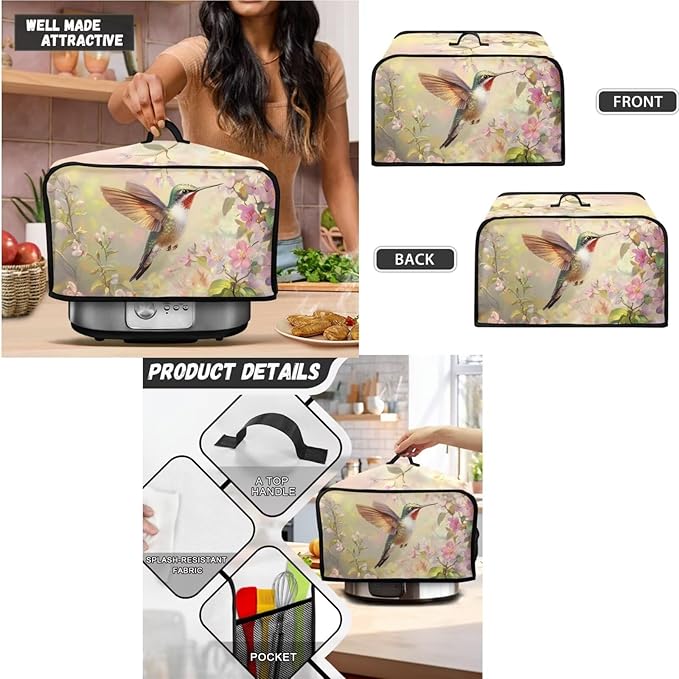 Hummingbird Blender Covers,Slow Cooker Covers,Bread Toaster Cover(Large) 3 Piece Set,Small Appliance Universal Size Crock Pot Cover Oven Dust Cover Women Gift(White)