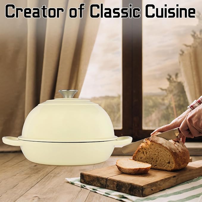 Enameled Cast Iron Bread Oven, Dutch Oven Pot with Lid, 10" Bread Dutch Oven for Sourdough Bread Baking, 6 Quarts Bread Pan with Dome Lid, Non-stick Cookware for Homemade Bread, Beige