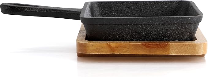 Elama MegaChef Cast Iron Mini Fry Pan/Saute Pan with Wood Tray, Cookware, Bakeware, Serveware