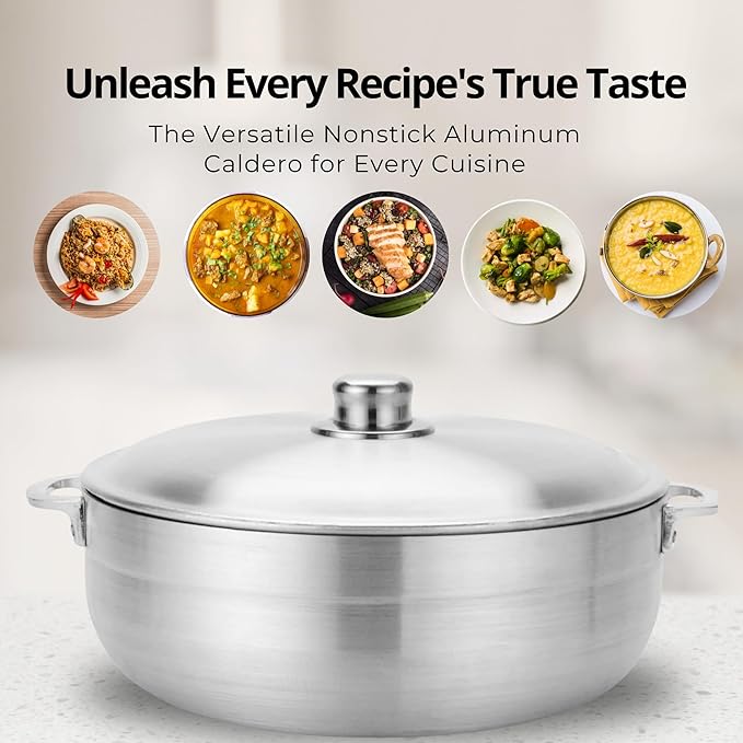 Alpine Cuisine 8-Piece Nonstick Aluminum Caldero Cookware Set with Lids | Includes 2 Qt, 3.5 Qt, 7 Qt, 13 Qt Pots | Ideal for Stews, Soups, & Rice