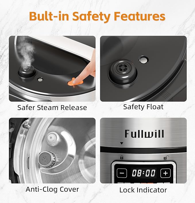 Fullwill Dual-Pot Electric Pressure Cooker, 12-in-1 Multi-Cooker with 6QT Stainless Steel & 5QT Ceramic Pot, for Pressure Cook, Slow Cook, Yogurt & More