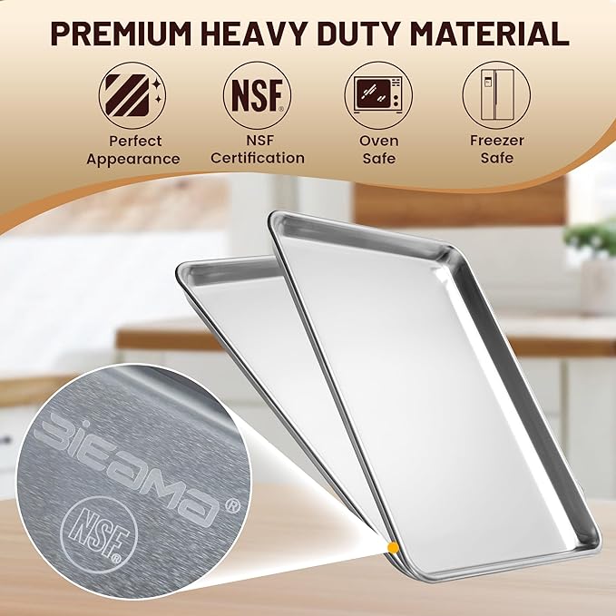 6 Pack Half Size Baking Sheet Pan Aluminum Commercial Pan for Oven Freezer Bakery Hotel Restaurant 18" × 13"