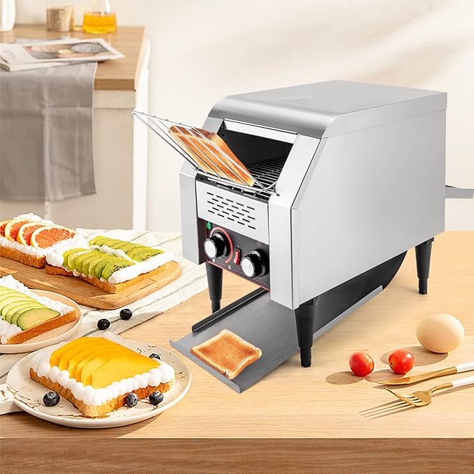 150/450 Slices/Hour Commercial Conveyor Toaster, Stainless Steel Heavy Duty Industrial Bread Baking Machine w/ 3 Ring Heating Tubes for Baking Sliced Bread, Toast (1300W(TT-150))