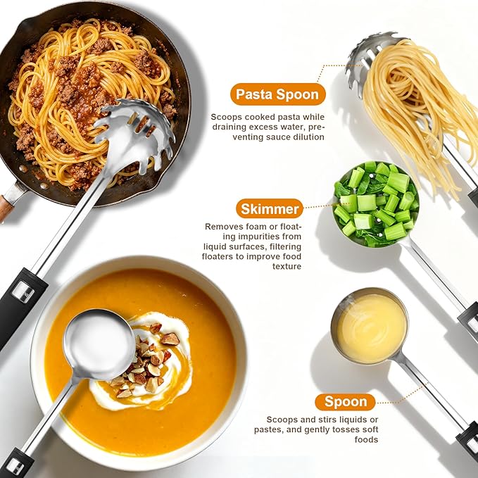 46Pcs Cooking Utensils Set - 18/10 Stainless Steel Kitchen Utensils Set, Complete Tools with Metal Kitchen Gadgets, Dishwasher Safe Spatula Set for Beginner Cooks, Apartment Dwellers, Homemakers