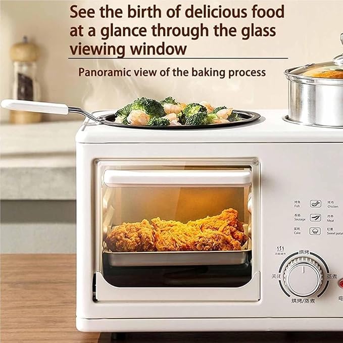 White,8L Stainless Steel Air Fryer Oven Combo with Steamer and Baking Tray, Suitable for Bread, Pizza, and Tarts