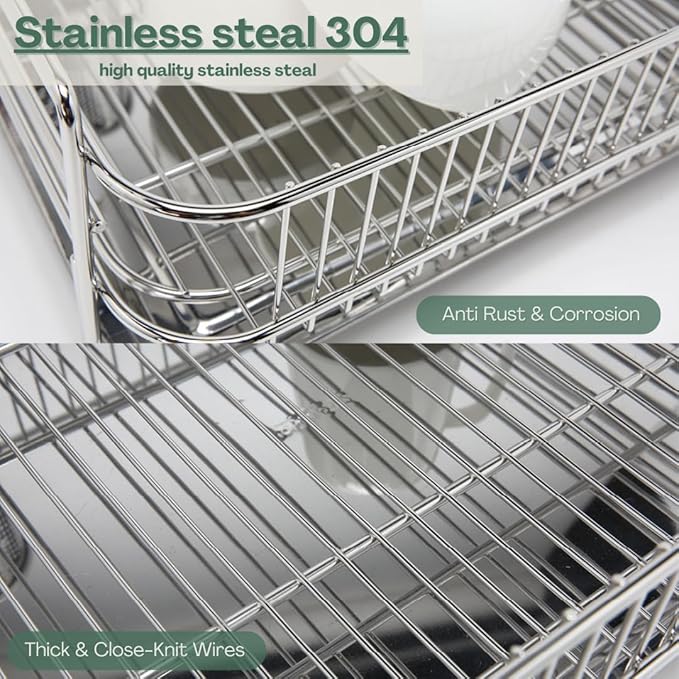 Solid Dish Rack (Stainless Steel, 7.2" H x 19.8" W x 14.7" D)