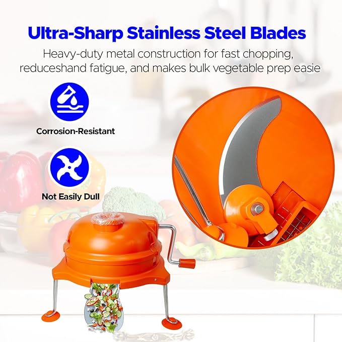 CL003 Commercial Vegetable Dicer - Heavy Duty Manual Tabletop Cuber 1/4" x 1/4" Food Prep Cutter, Orange Stainless Steel Kitchen Cutting Tool