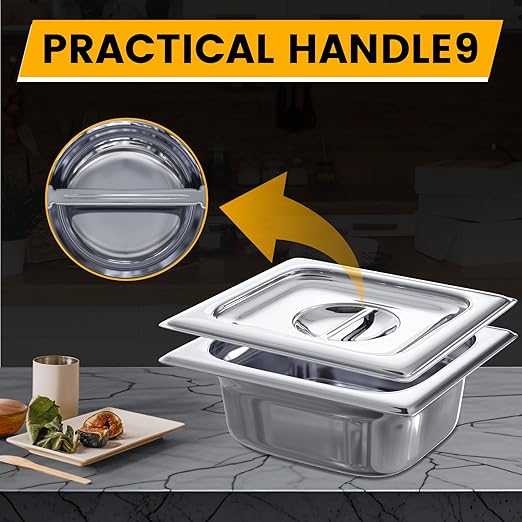 Aplancee Hotel Pan Lids 6 Pack– Fits 1/6 Size Stainless Steel Steam Table Pans, Anti-Jam Food Pan Cover for Catering, Buffet Use, Kitchen Prep