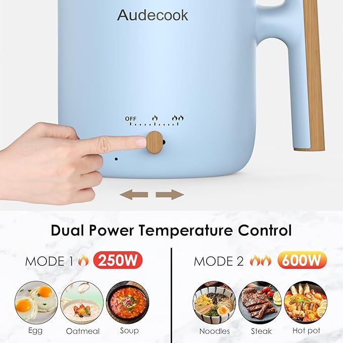 Audecook Hot Pot Electric with Steamer, 1.8L Portable Mini Travel Cooker, Multifunctional Non-Stick Electric Skillet for Stir Fry/Stew/Steam, Perfect for Ramen Noodles/Pasta/Egg/Soup/Oatmeal(Blue)