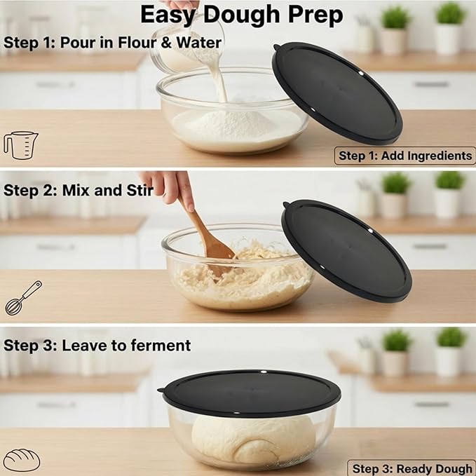 Large Glass Mixing Bowl for Sourdough, 6.2QT with Lid – Big Capacity Clear Bowl for Sourdough, Baking, Salad Prep & Food Storage