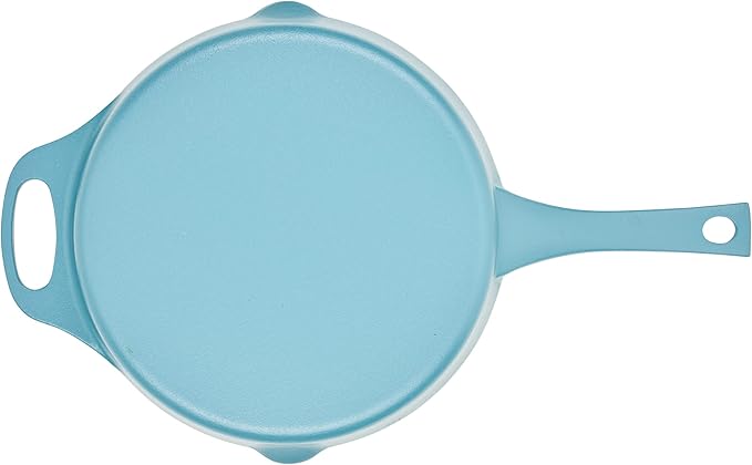 Rachael Ray NITRO Cast Iron Fryin Pan/Skillet with Helper Handle and Pour Spouts, 12 Inch - Agave Blue