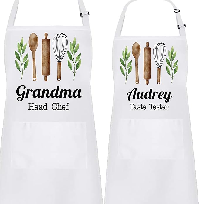 Personalized Baking Tools Kitchen Apron, Adjustable 2 Pockets, Blue Spatula Custom gift for baker