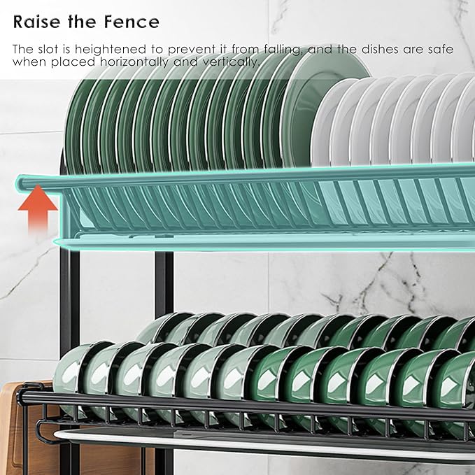 Counter Dish Stainless Steel Dish Drying Rack for Countertop - Rustproof Space-Saving & Multipurpose 3-Tier Dish Rack for Kitchen Counter with Utensil Holder, Large-Capacity Kitchen Organizer