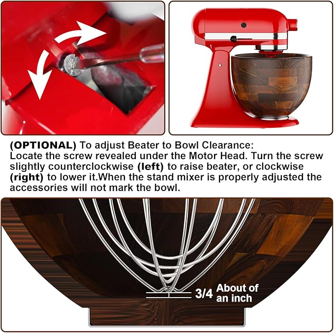 Cofun Premium Wood Mixing Bowl, Compatible with 4.5-5 Qt Tilt-Head Stand Mixers, Natural True Wooden Bowls, 5 Qt Kitchen Aid Bowls for Mixer with Stainless Steel Locking Base