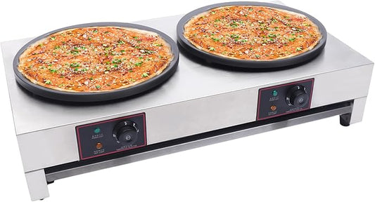Crepe Maker, Commercial Electric Crepe Maker Machine, Non-Stick Electric Burner Griddle, 2-Burner Crepe Making Table Stove, 110v Kitchen Pancake Baking Machine for Tortilla Eggs Pancakes Blintzes Roti