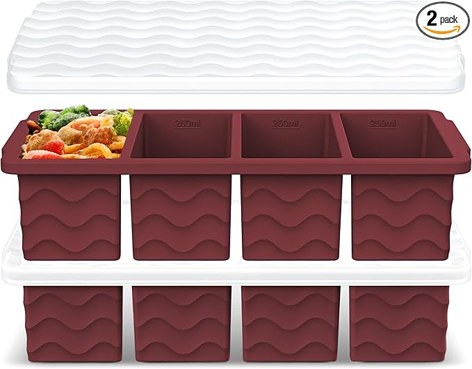 Doasuwish Silicone Freezer Tray for Soup Sauce Cube 2Pcs (Burgundy)