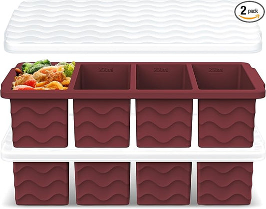 Doasuwish Silicone Freezer Tray for Soup Sauce Cube 2Pcs (Burgundy)