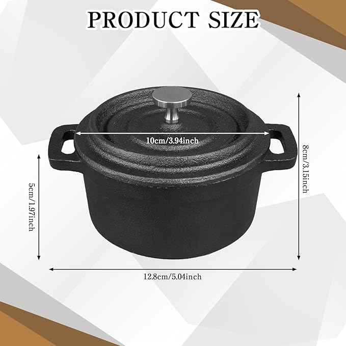 6 Pcs Mini Dutch Oven with Lids and Dual Handles Round Small Iron Cocotte Pot Black Cast Iron Pot for Marinate Bake Refrigerate Cook Grill Garlic Roaster BBQ Stovetop Use (8 oz)