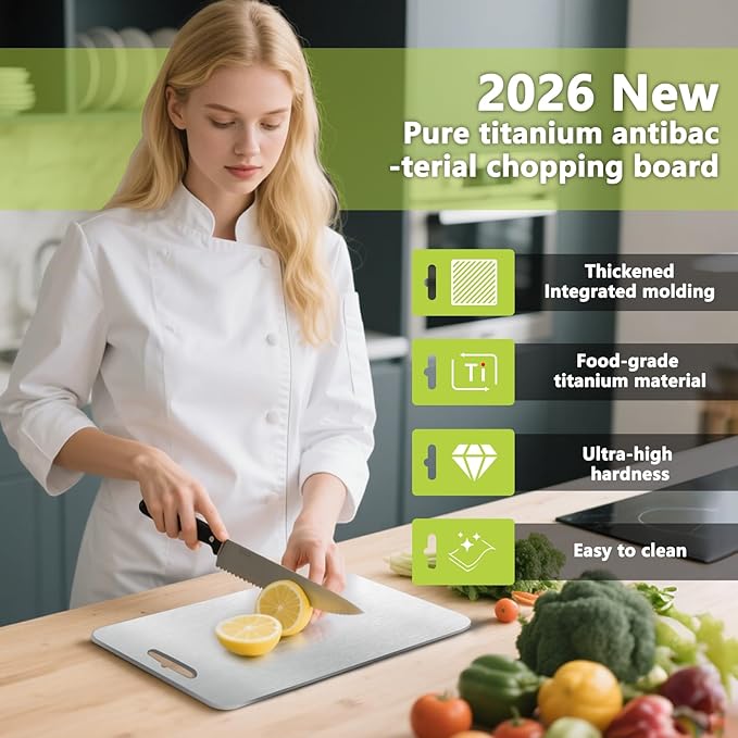 2026 New Food-Grade 100% Pure Titanium Cutting Board Set of 3, Double Sided Cutting Boards for Kitchen, Titanium Cutting Boards for Kitchen Dishwasher Safe (S+M+L)(Titanium)