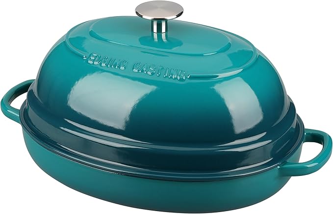 Enameled Oval Cast Iron Dutch Oven Pot with Lid, Bread Dutch Oven for Sourdough Bread Baking, Dutch Oven Bread, Bread Oven, 6QT, Darkcyan