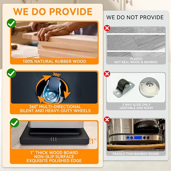 Wood Appliance Slider with 360' Wheels,16"D x 13"W Sliding Tray for Coffee Maker & Heavy Kitchen Appliances,Countertop Appliance slider for Kitchen Appliance, Premium Wood Rolling Tray,No Assemble