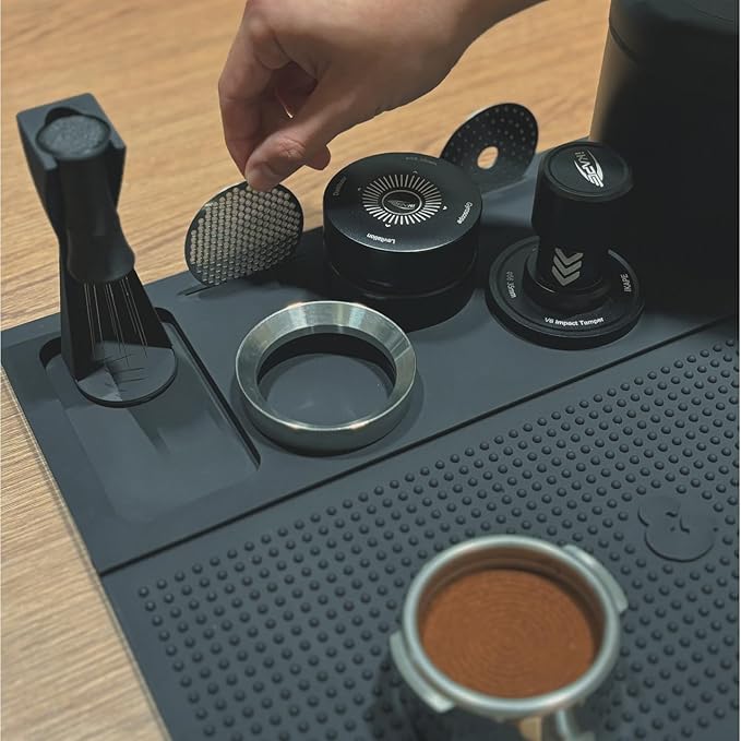 GROUNDED & NESTLED 3-in-1 Modular Barista Mat | Coffee Bar Tamping Mat | Puck Prep/Pour Over/Matcha Bar Mat | Black