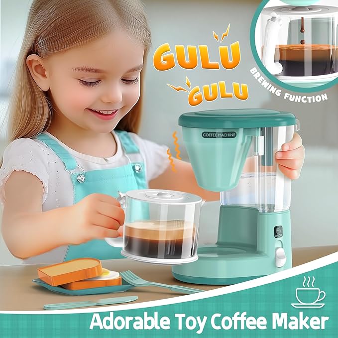 Kids Play Kitchen Accessories Toys Set, Pretend Play Kitchen Appliances Kit - Blender, Coffee Maker, Mixer, Toasters with Light & Sound, Playhouse Role Play Toy Gift for Girl Ages 3 4 5 6