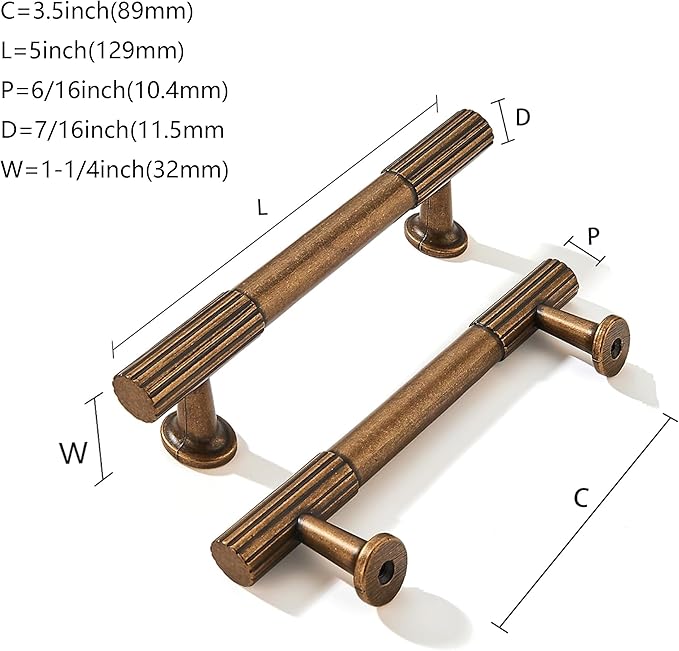 khtumeware 3-1/2 Inch(89mm) Hole Center 10 Pack,Antique Brass Cabinet Pulls Heavy Duty Solid Vintage Brass Kitchen Drawer Handles Antique Bronze Cabinet Hardware for Cupboard Drawer Handles