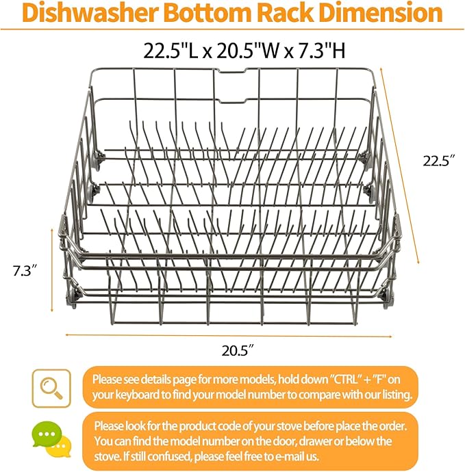 Atgestore Upgraded DD82-01384A Lower Rack Replacement for Samsung Dishwasher Rack DW80R2031US DW80M2020US Rack 22.5”x20.5” Dishrack Samsung Dishwasher Bottom Rack Parts Lower Basket Drawer