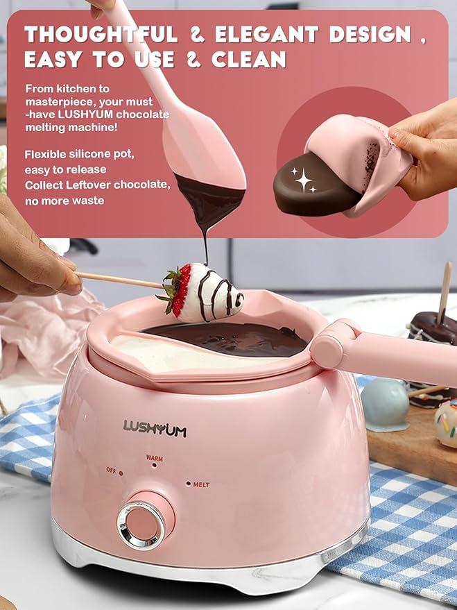 Chocolate Melting Pot Candy Melts Melter with 2 Insert Pots and Spatula, 4 Cups Capacity Warmer Machine, Ideal Dipping Tool Kitchen Supplies for Making Cake Pop Covered Strawberries Fondue