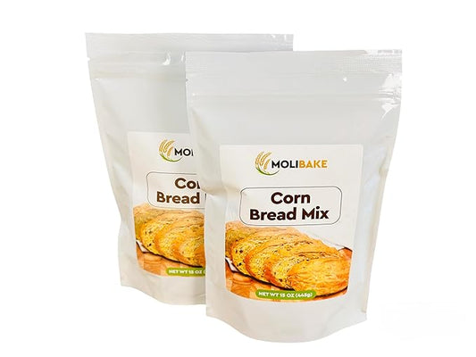 Molibake Corn Bread Mix – Pack of 2 - All-Natural Baking Mix for Bread Machine and Oven - 15 oz - Bread Mix with Corn Flakes and Grits, Sunflower Seeds - Easy-to-Use Bread Maker Mix for Homemade Baking