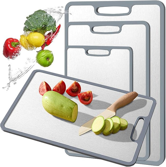 Titanium Cutting Board Set of 3, Double-sided non-slip edging Pure Titanium Chopping Board for Kitchen - Safety and slip resistance Hand Guard Durable and easy to clean (3-Piece S/M/L)