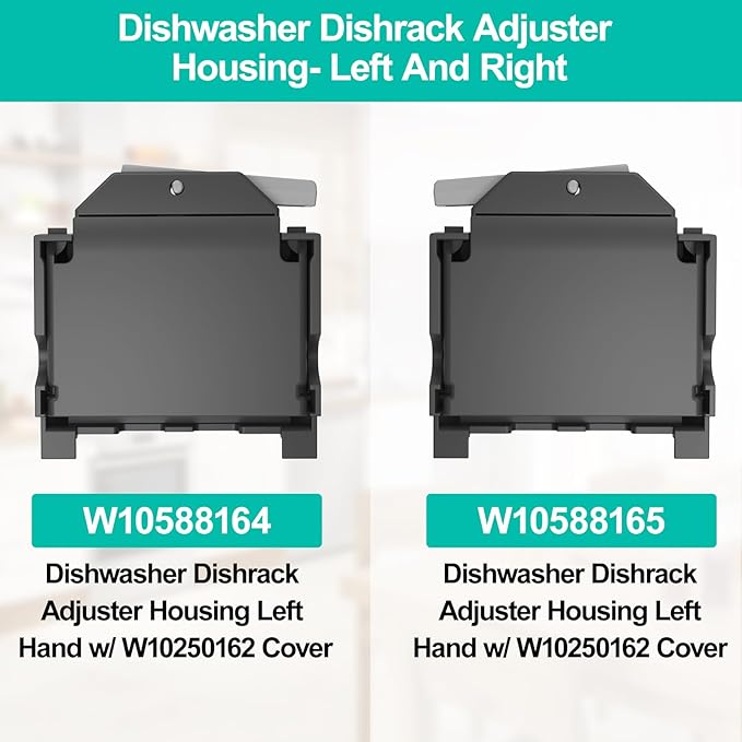 Upgraded W10588164 W10588165 Dishwasher Dishrack Adjuster Housing Left Right Hand w/ W10250162 Rack Adjuster Cover for Kenmore Kitchenaid Whirlpool Dishwasher Top Rack, Fits W10350375/6 W10546503 Part