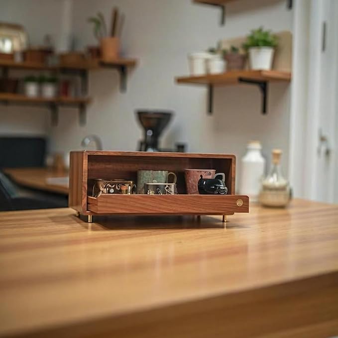 Coffee Station Organizer Wood Coffee Bar Organizer with Drawer Countertop Wooden Mug Holder for Kitchen CoffeeMaker Stand