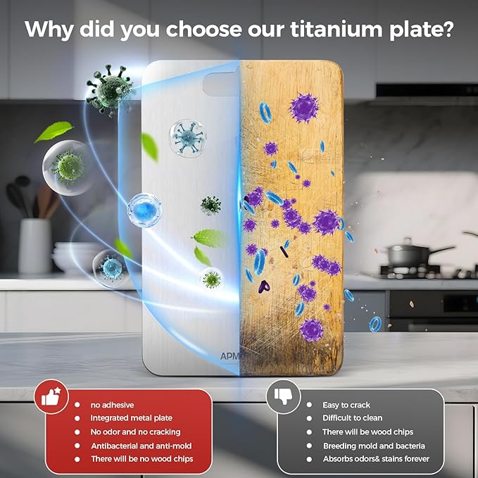 Titanium Cutting Boards for Kitchen,100% Pure Titanium Cutting Board Set of 3, Double Sided Non Toxic Cutting Board, Hygiene Durable Dishwash