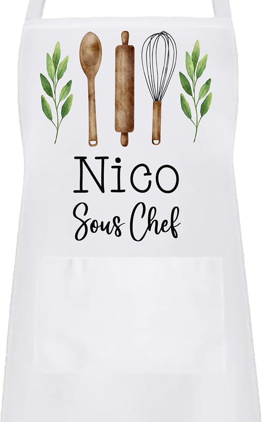 Personalized Baking Tools Kitchen Apron, Adjustable 2 Pockets, Blue Spatula Custom gift for baker