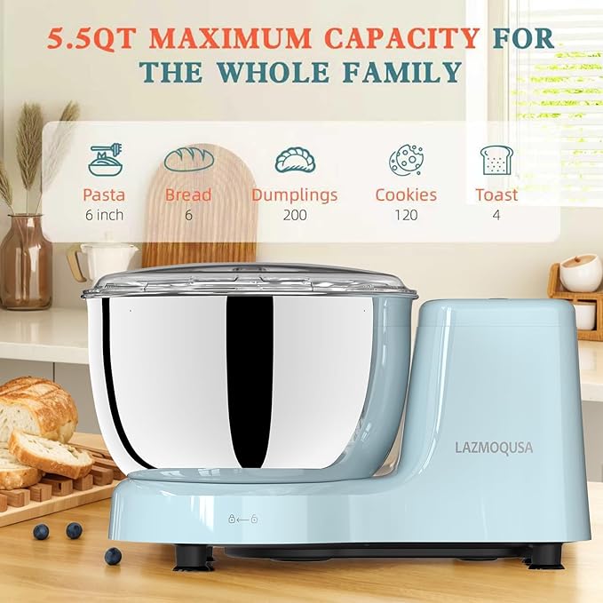 Electric Dough Maker with Ferment Function - 5.5QT Stainless Steel Kneading Machine for Sourdough, Bread, Pizza - Upgraded 230W DC Motor Mixer for Faster Glove Film & Home Baking