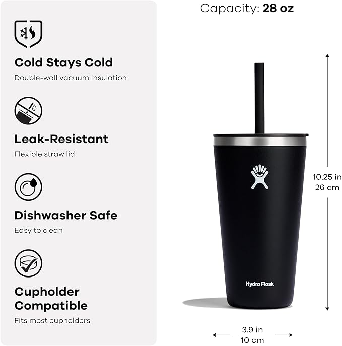 Hydro Flask All Around Tumbler Straw Lid, Insulated Travel Mug, Stainless Steel Coffee Cup 28 Oz Reef