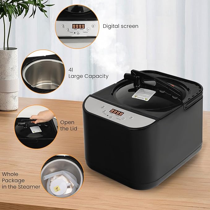PEEKO Larger Sauna Steamer 4L, 1500W Steam Generator,Steamer Pot with Remote Control, Steam Cup, Timer, 16 Levels, 7.7”x 12.5”x9.1”，